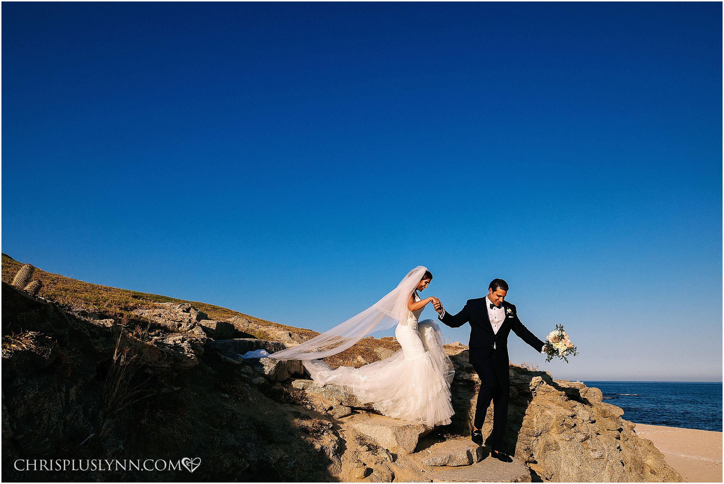 Cabo del Sol Wedding |Bride and Groom walk to beach